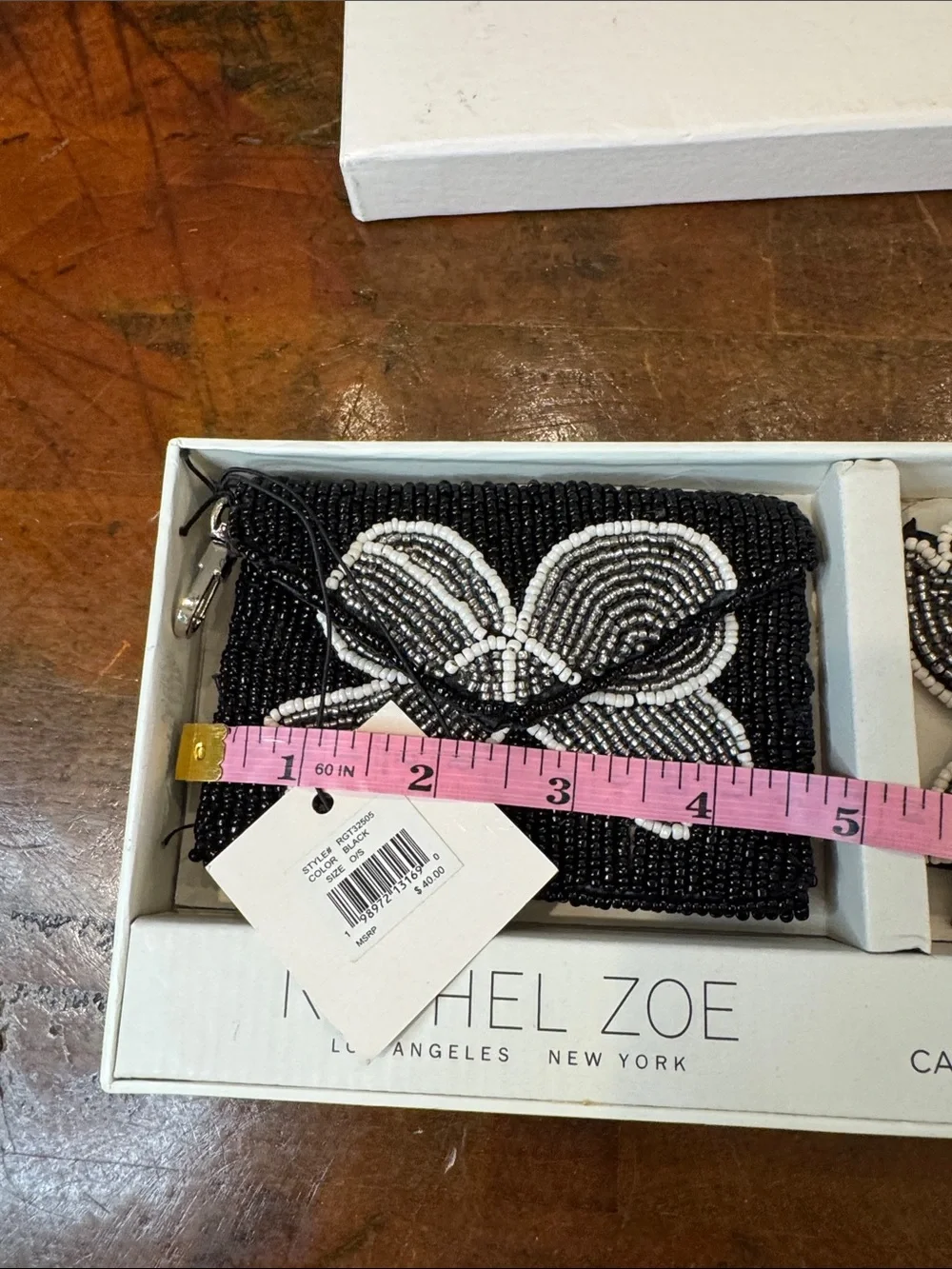 Rachel Zoe Black & White Beaded Card Case with Matching Charm